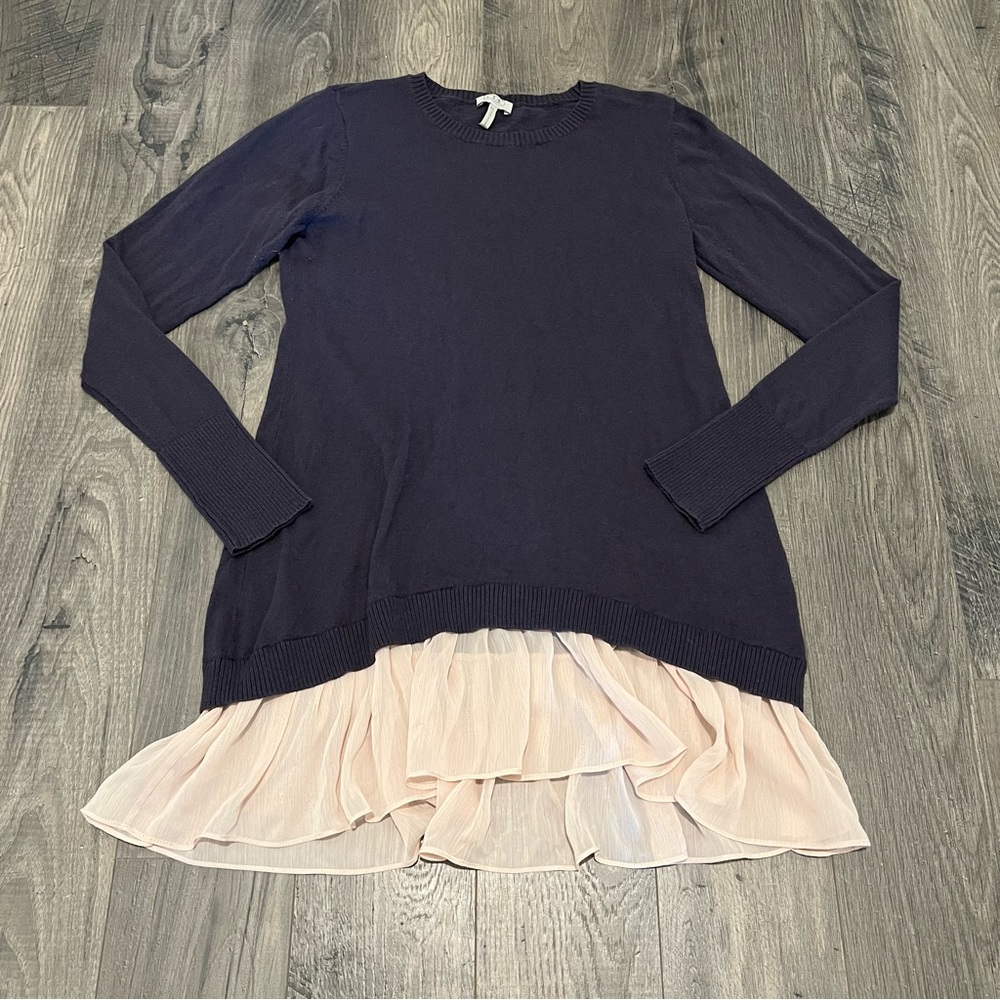 LOGO by Lori Goldstein Sweater Cotton Cashmere Chiffon Hem XS